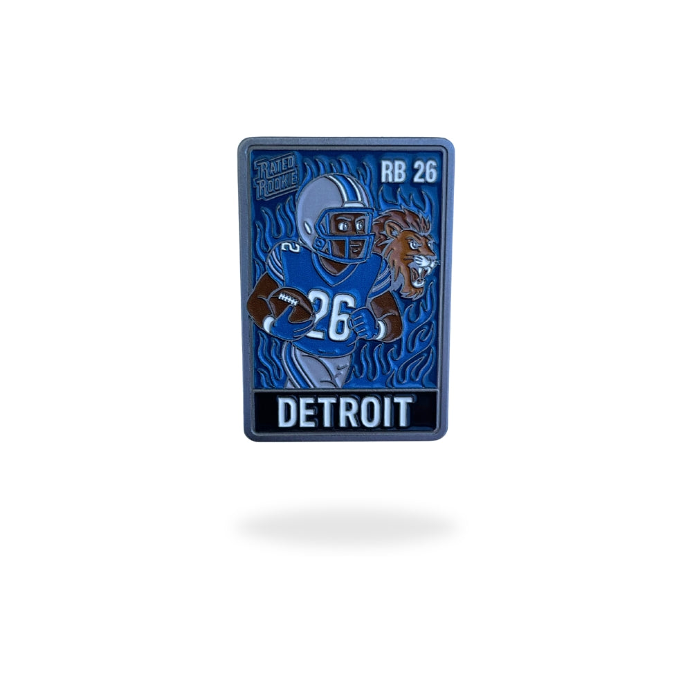 Detroit #26 Motor City Flash Trading Card Ball Marker – double-sided collectible golf marker in Detroit blue and silver