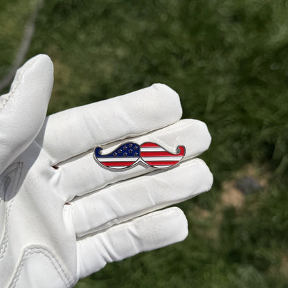 MURICA patriotic mustache golf ball marker by Pin Creatures with silver enamel finish