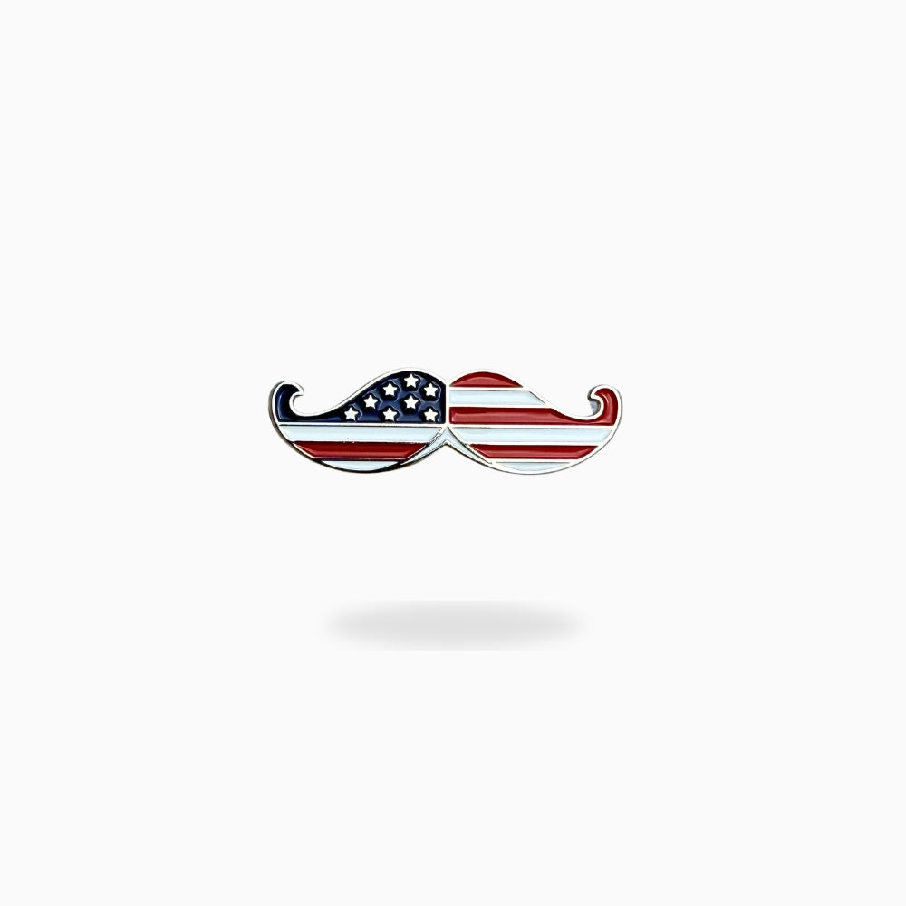 MURICA patriotic mustache golf ball marker by Pin Creatures with silver enamel finish