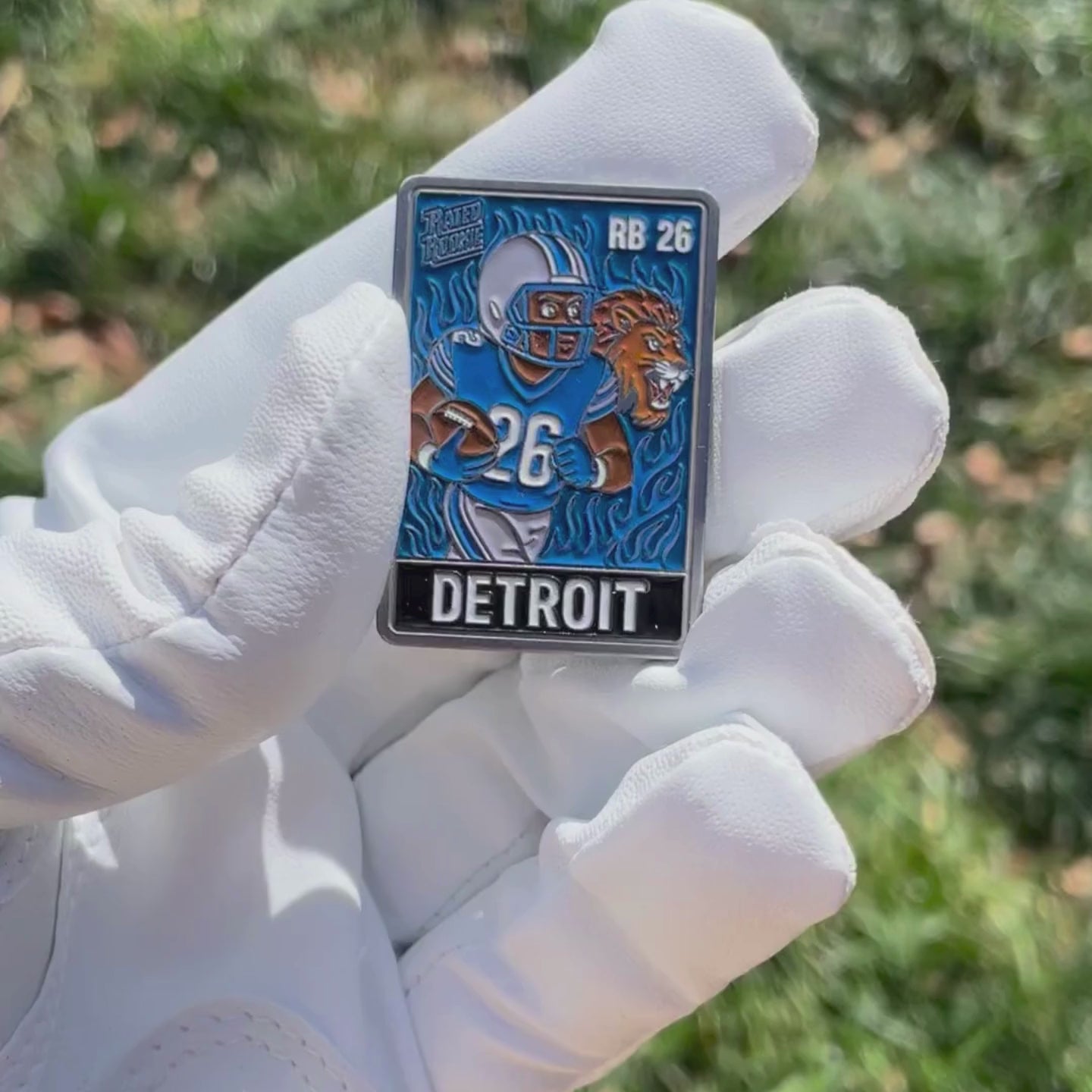 Detroit #26 Motor City Flash Trading Card Ball Marker – double-sided collectible golf marker in Detroit blue and silver